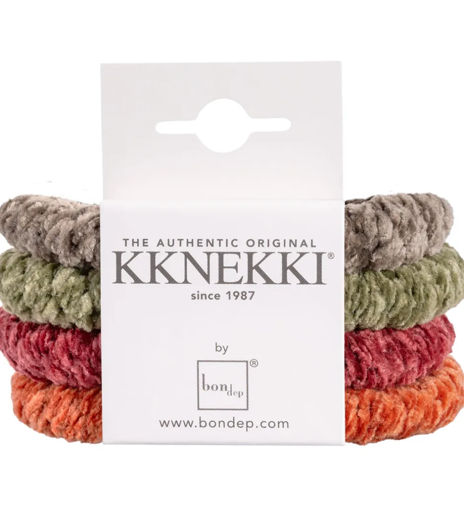 Kknekki Hårelastikker - 4-pak - Velour - Grøn/Orange/Brun