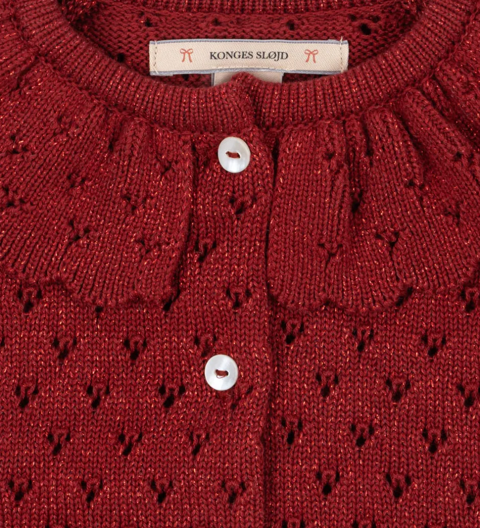 Børn Konges Sløjd Cardigan - Strik - Red Dahlia m. Hulmønster