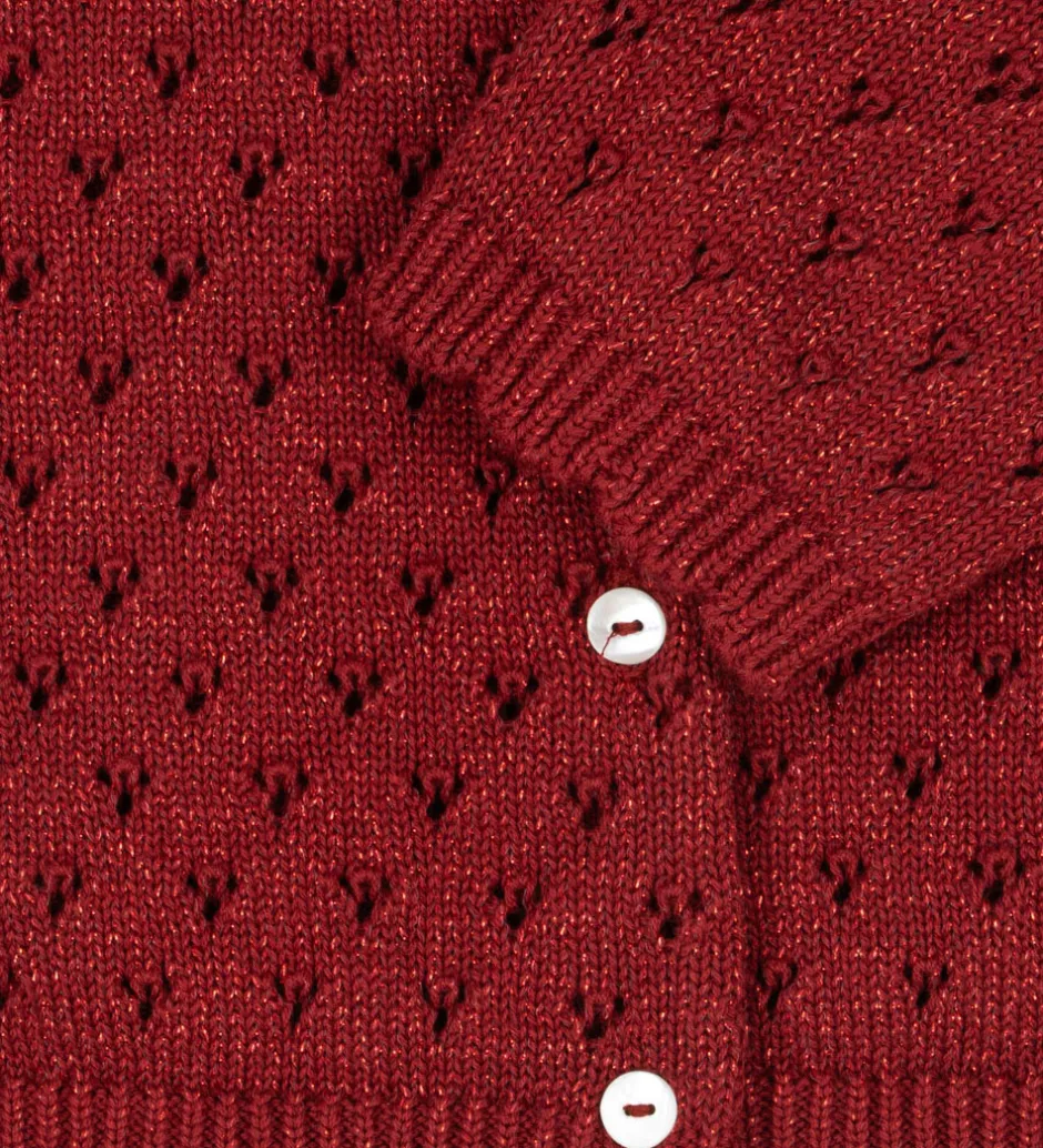 Børn Konges Sløjd Cardigan - Strik - Red Dahlia m. Hulmønster