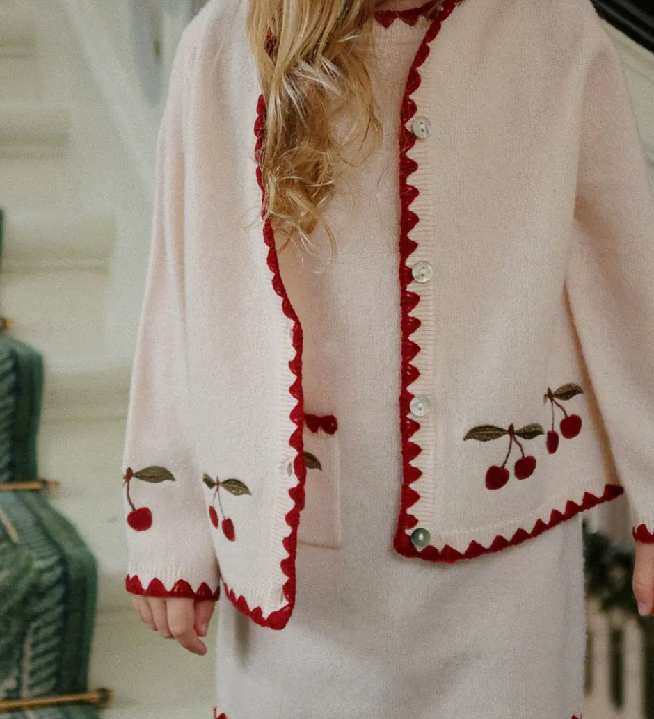 Cardigans*Konges Sløjd Cardigan - Uld - Collette - Off White m. Kirsebær