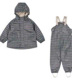 Børn Konges Sløjd Regntøj m. Seler/Fleece - Palme - Laurel Blue Check
