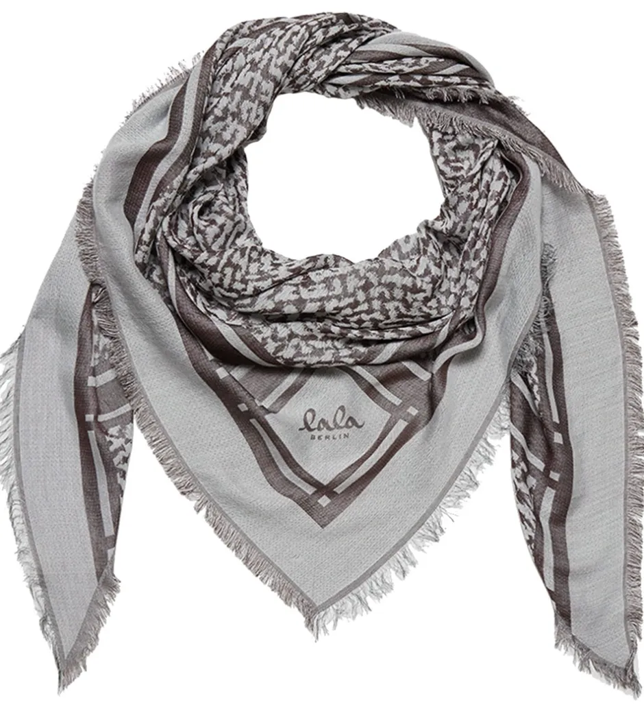 Tørklæder*Lala Berlin Tørklæde - Triangle Tilda - Swoosh Light Blue/Brown