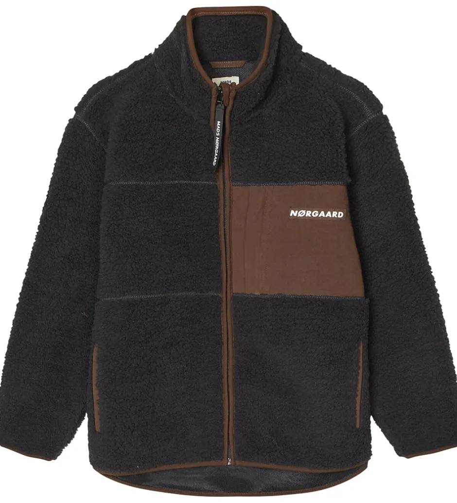 Fleece*Mads Nørgaard Fleecejakke - Teddy - Jeffo - Jet Black m. Brun