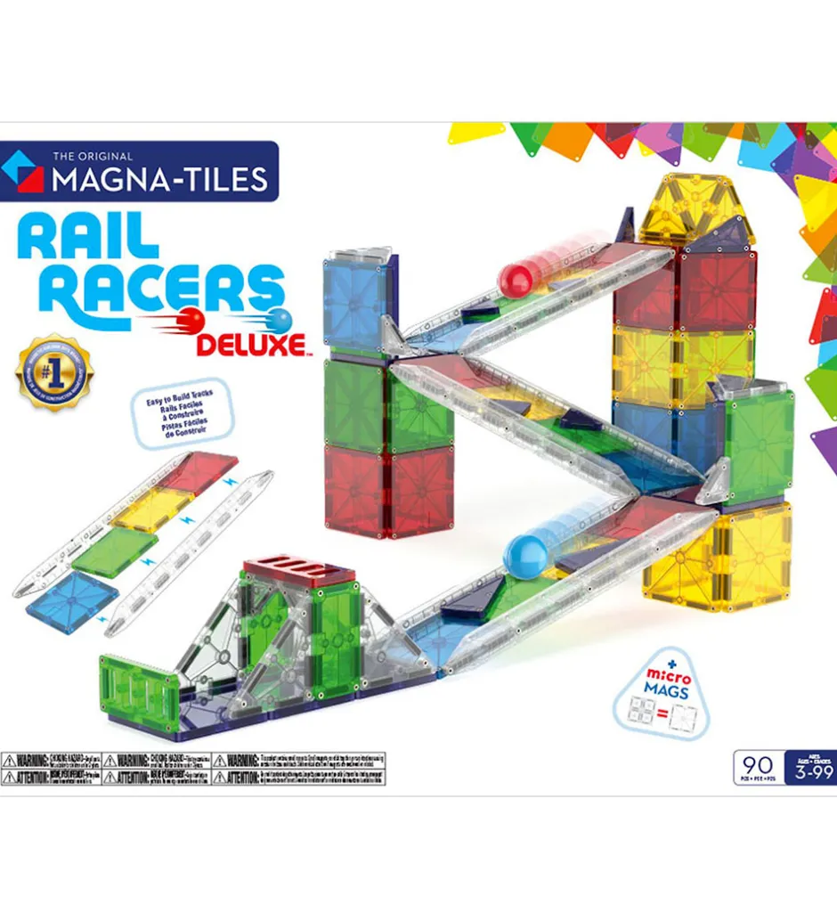 Magnetlegetøj|Konstruktionslegetøj*Magna-Tiles Magnetsæt - 90 Dele - Rail Racer + MicroMAGS