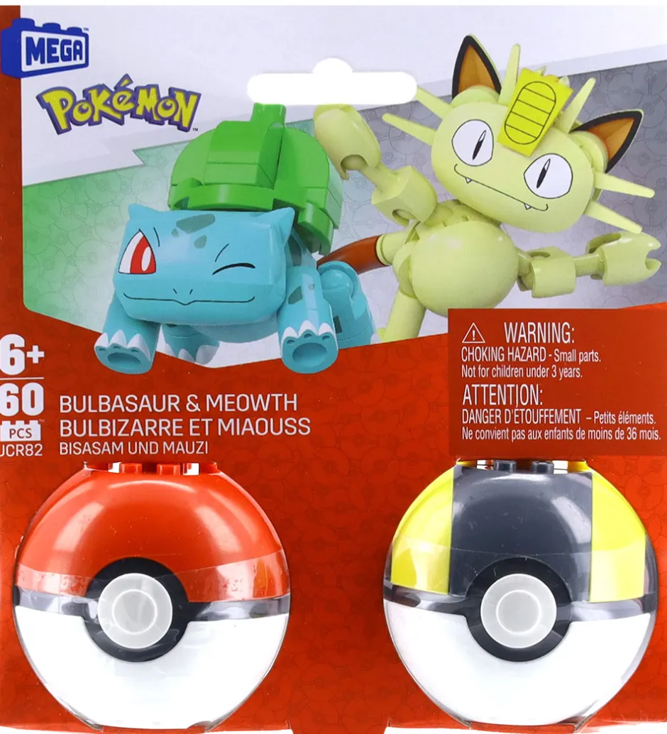 Byg Og Klodser*MEGA Bloks MEGA Pokémon - 60 Dele - Bulbasaur & Meowth