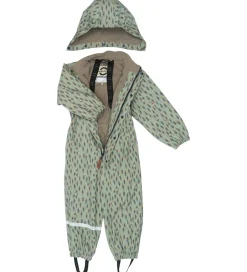 Børn Mikk-Line Regndragt m. Fleece - PU - Iceberg Green m. Print
