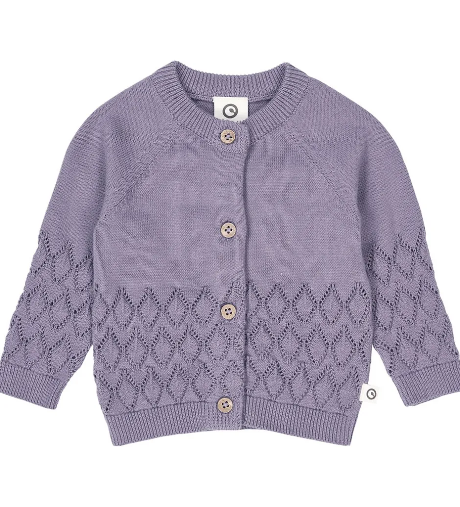 Børn Müsli Cardigan - Strik - Leaf - Lilac Fog m. Hulmønster