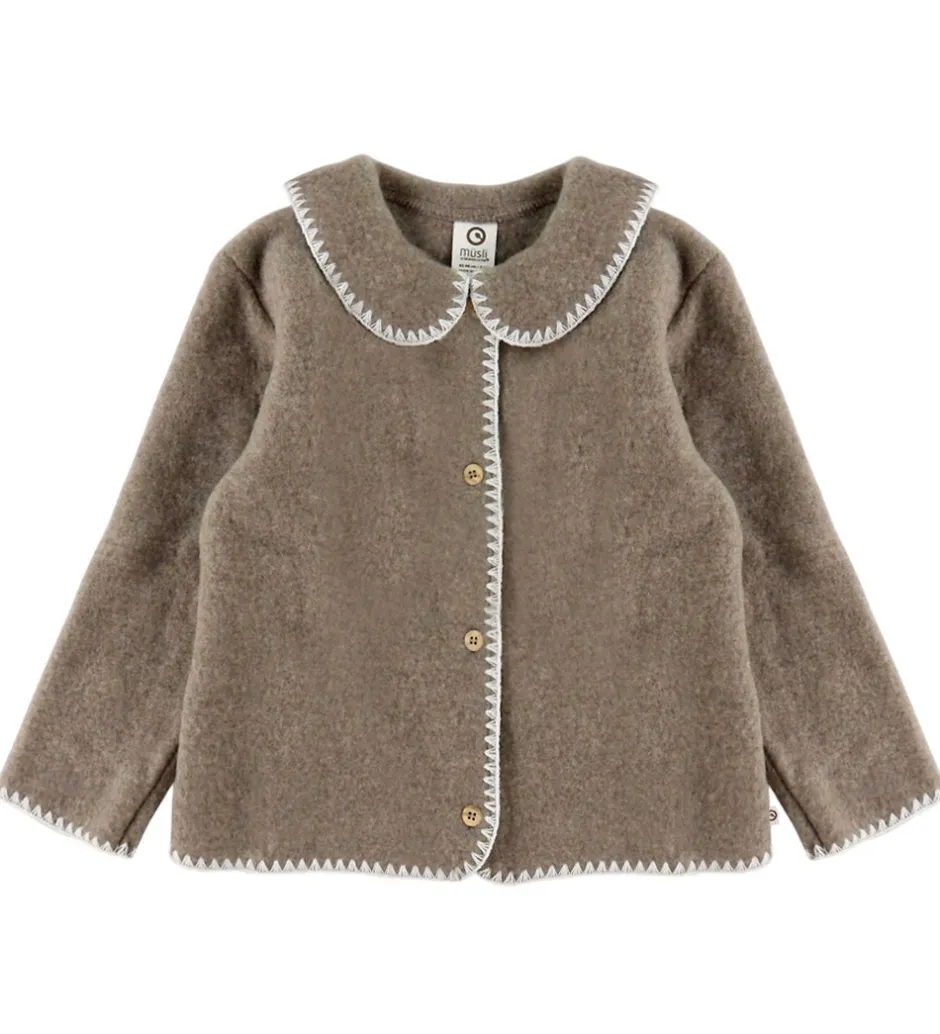 Børn Müsli Cardigan - Uldfleece - Brown Melange