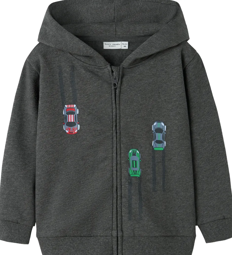Cardigans*Name It Cardigan m. Hætte - NmmVoltinus - Dark Grey Melange/Cars
