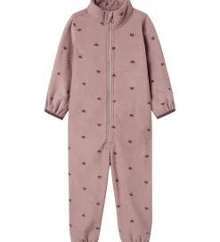 Fleece*Name It Fleecedragt - NmnSpektra - Woodrose m. Hjerter
