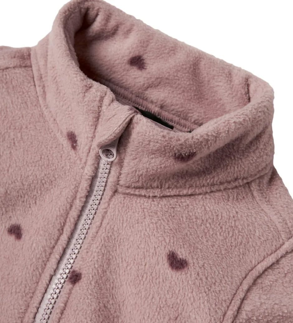 Fleece*Name It Fleecedragt - NmnSpektra - Woodrose m. Hjerter