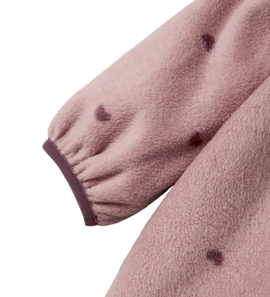 Fleece*Name It Fleecedragt - NmnSpektra - Woodrose m. Hjerter