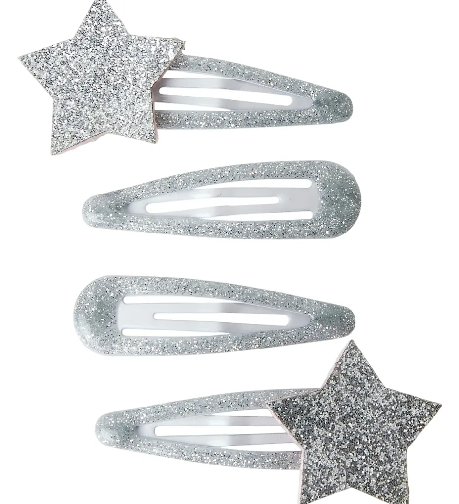 Name It Hårspænder - 4-pak - NmfRosa - Silver/STARS