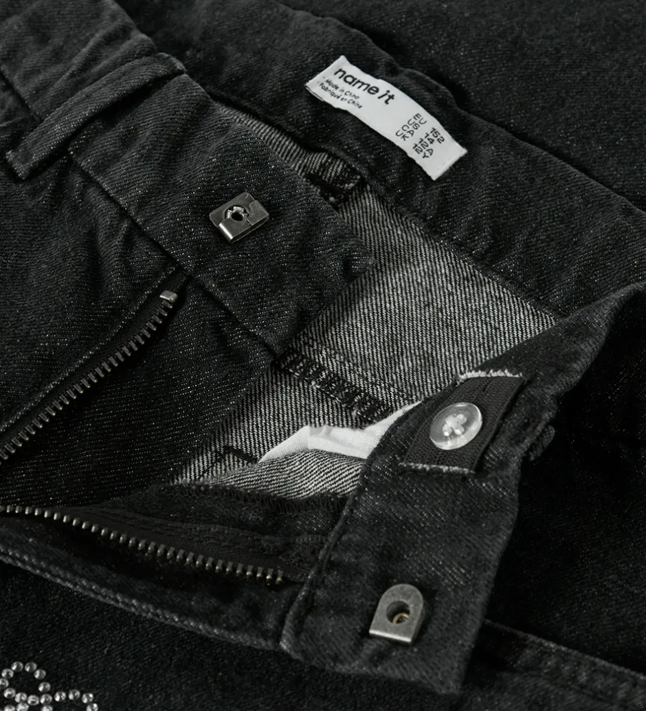 Børn Name It Jeans - NkfRose - Dark Grey Denim m. Sløjfer