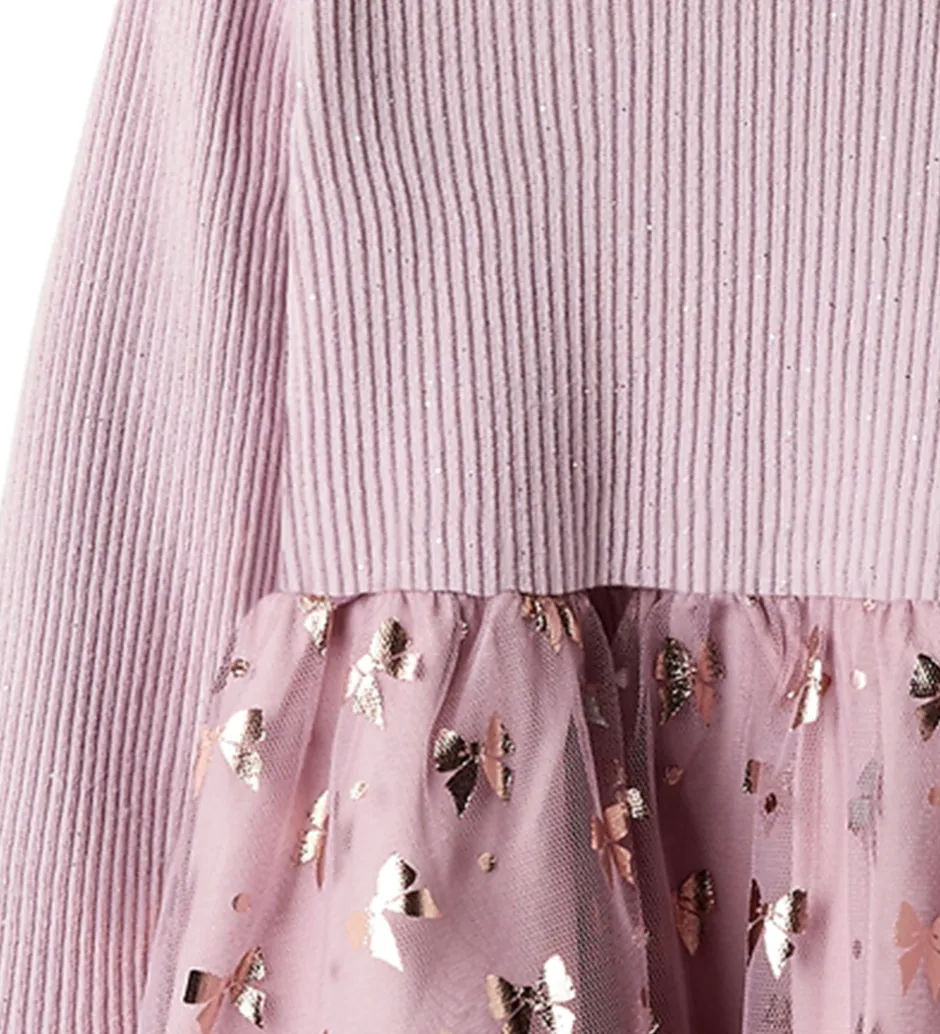 Børn Name It Kjole - Rib/Tyl - NmfRosally - Keepsake Lilac m. Print