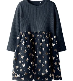 Kjoler|Juletøj*Name It Kjole - Rib/Tyl - NmfRosally - Navy Blazer m. Print