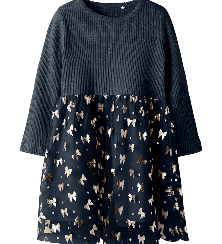 Kjoler|Juletøj*Name It Kjole - Rib/Tyl - NmfRosally - Navy Blazer m. Print