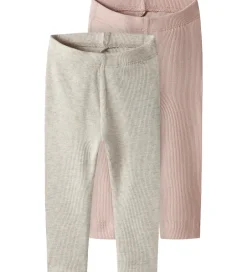Leggings|Unisex-Tøj*Name It Leggings - 2-pak - NbnKab - Peyote Melange/Sepia Rose