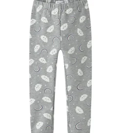 Børn Name It Leggins - NmfDavina - AOP - Grey Melange/Rainbow Clouds
