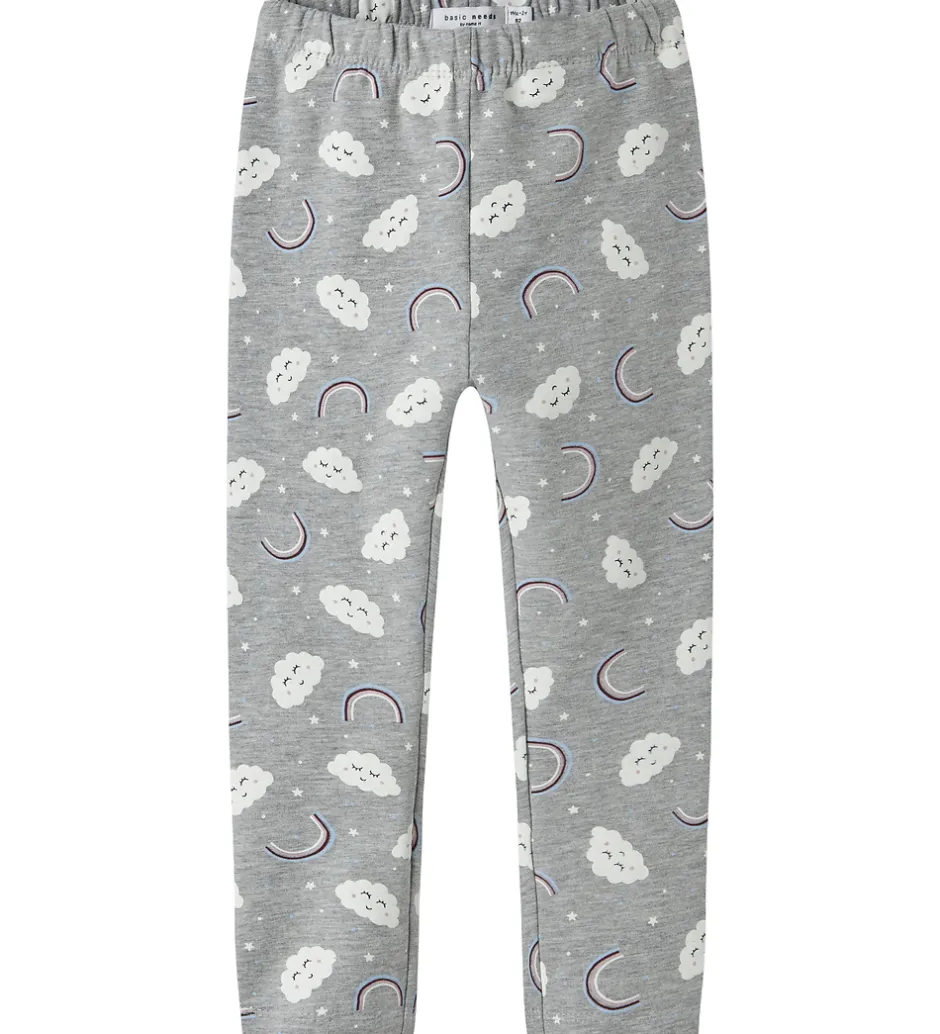 Børn Name It Leggins - NmfDavina - AOP - Grey Melange/Rainbow Clouds