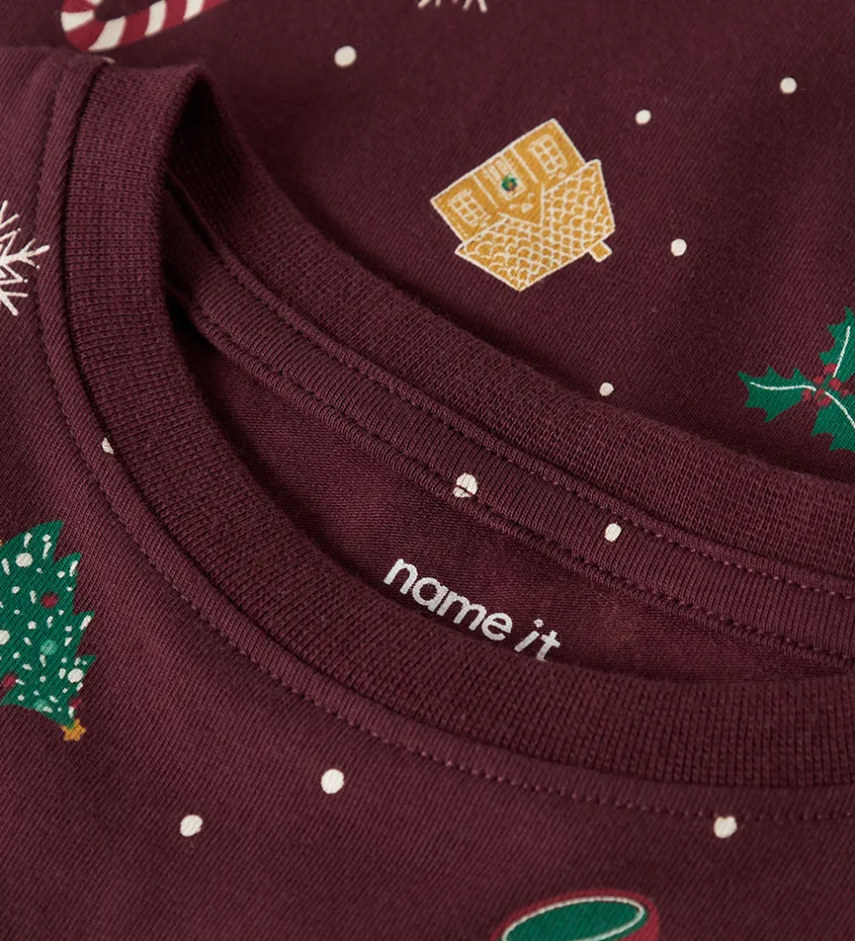 Børn Name It Nattøj - 2-Delt - NmnVismas - Burgundy/Xmas - AOP