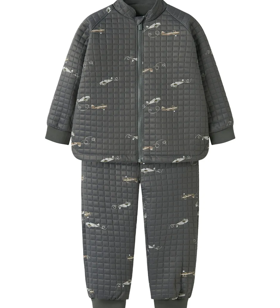 Børn Name It Termotøj m. Fleece - NmmMoon - Grey Pinstripe