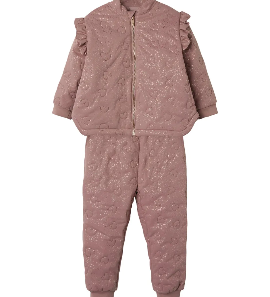 Børn Name It Termotøj m. Fleece - NmfMoon - Woodrose m. Glitter