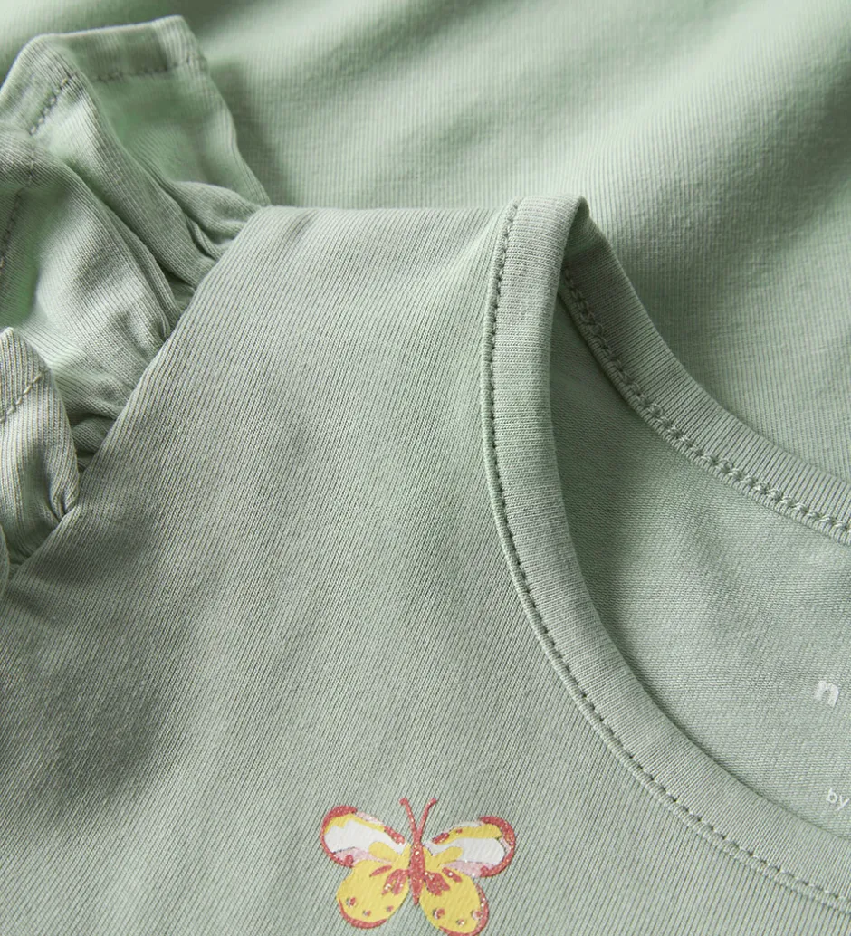 Børn Name It Top - NmfVayana - Aqua Gray/Yellow Flower