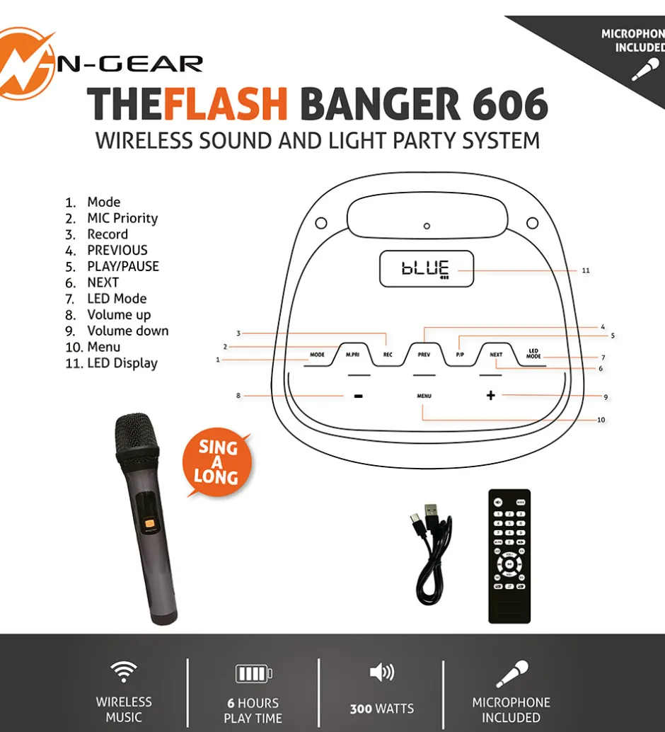 Højtalere*N-Gear Karaoke Højtalere - Wireless - The Flash Banger 606 - Sor
