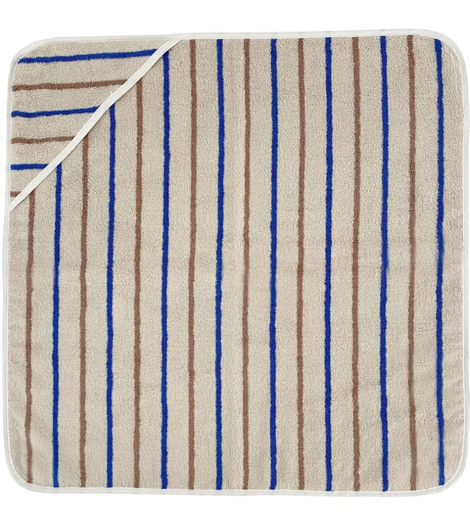 Babyhåndklæde- Og Poncho*OYOY Babyhåndklæde - 100x100 cm - Raita - Karamel/Optic Blue