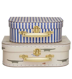 Legekufferter*OYOY Kuffertsæt - 2 Stk. - Crocodile & Stripe - Beige