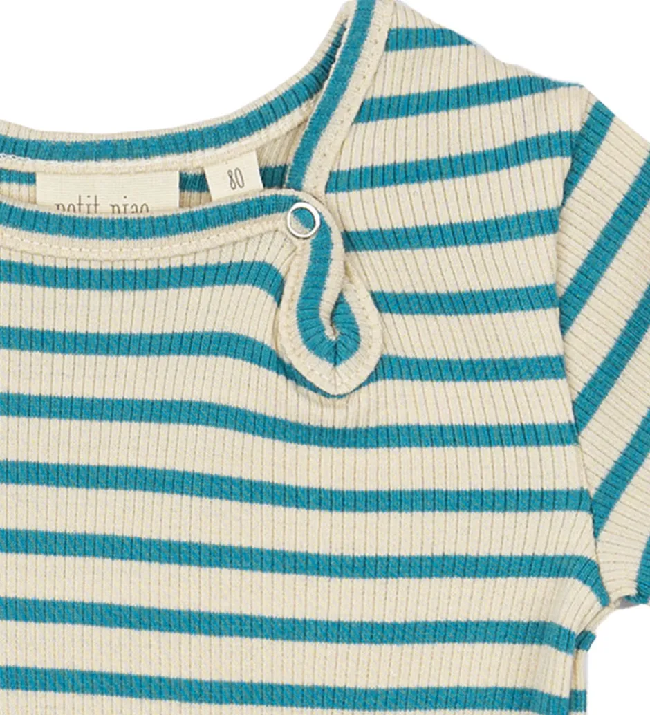 Børn Petit Piao Sommerdragt - Rib - Modal - Turquise/Dark Off White