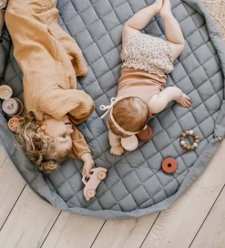 Legetæpper Og Legegulve|Opbevaringstæpper*Play&Go Legetøjstæppe - Ø120 - Soft Organic - Dusty Blue