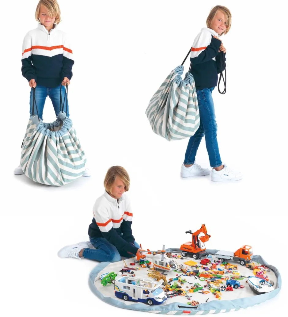 Opbevaringstæpper*Play&Go Legetøjstæppe - Ø140 cm - Stripes Green