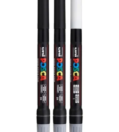 Tuscher Og Farver*Posca Tuscher m. Pensel-spids - PCF-350 - 3 stk. - Hvid/Sort
