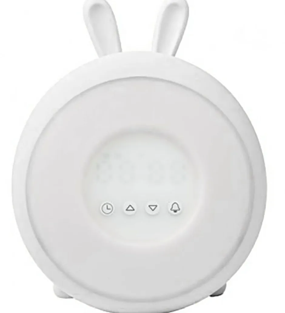 Natlamper|Lamper*Rabbit & Friends Vækkeur m. Lys - Wake Up - 20x15x6 cm - Hvid