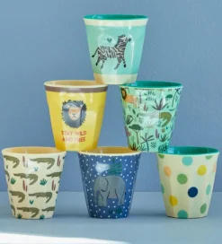 Kop Og Tudekop*Rice Kopper - Melamin - 6 stk. - 160 ml - Blå/Jungle Print