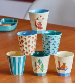 Kop Og Tudekop*Rice Kopper - Melamin - 6 stk. - 160 ml - Blå/Happy Forest Print
