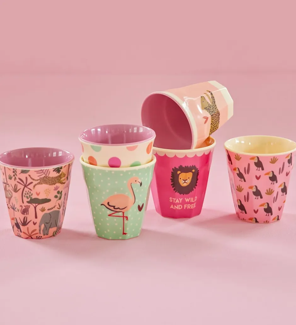 Kop Og Tudekop*Rice Kopper - Melamin - 6 stk. - 160 ml - Pink/Jungle Print