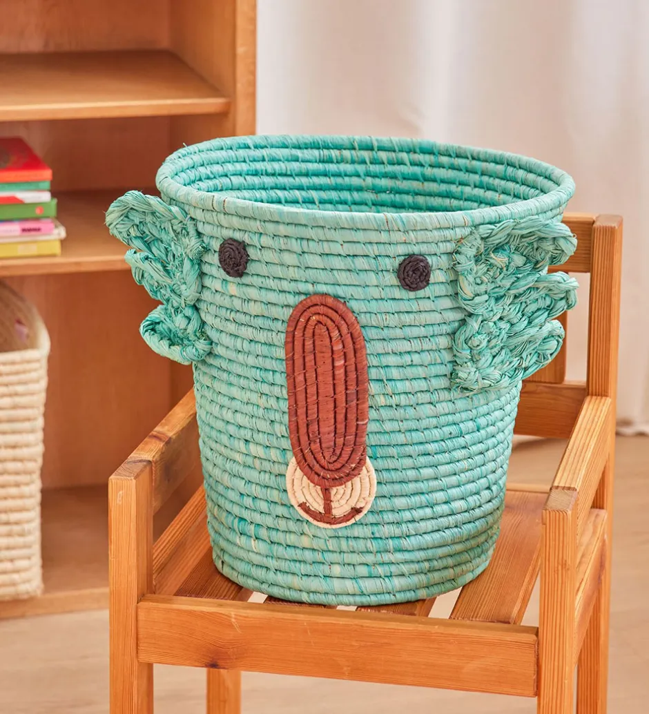 Rice Opbevaringskurv - Raffia/Søgræs - 20x30 cm - Aqua/Koala