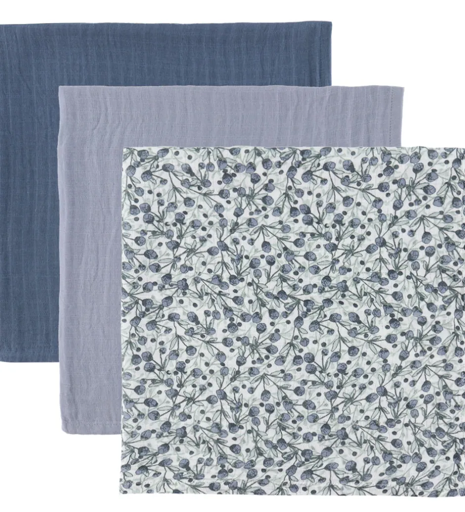 Sebra Stofbleer - 3-pak - 75x75 cm - Blue Olive/Forest lake Blue