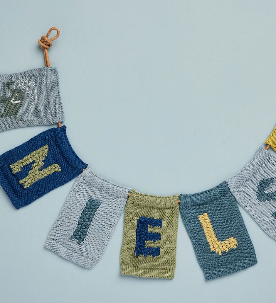 Flagranker*Smallstuff Strikket Flag - Elefant - Blå Motiv