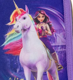 Unicorn Academy Penalhus m. Indhold - Dobbelt - Lilla/Glitter