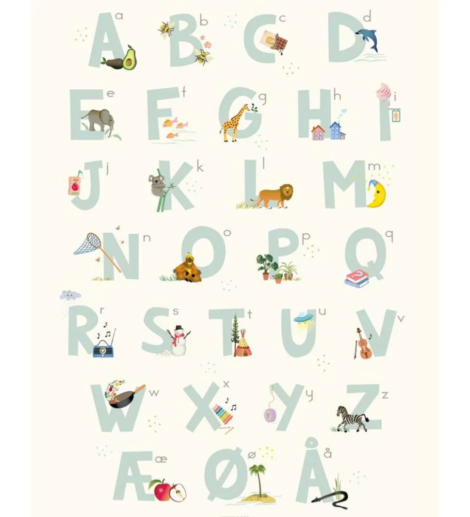 Vissevasse Plakat - 50x70 - Alphabet Blue Danish