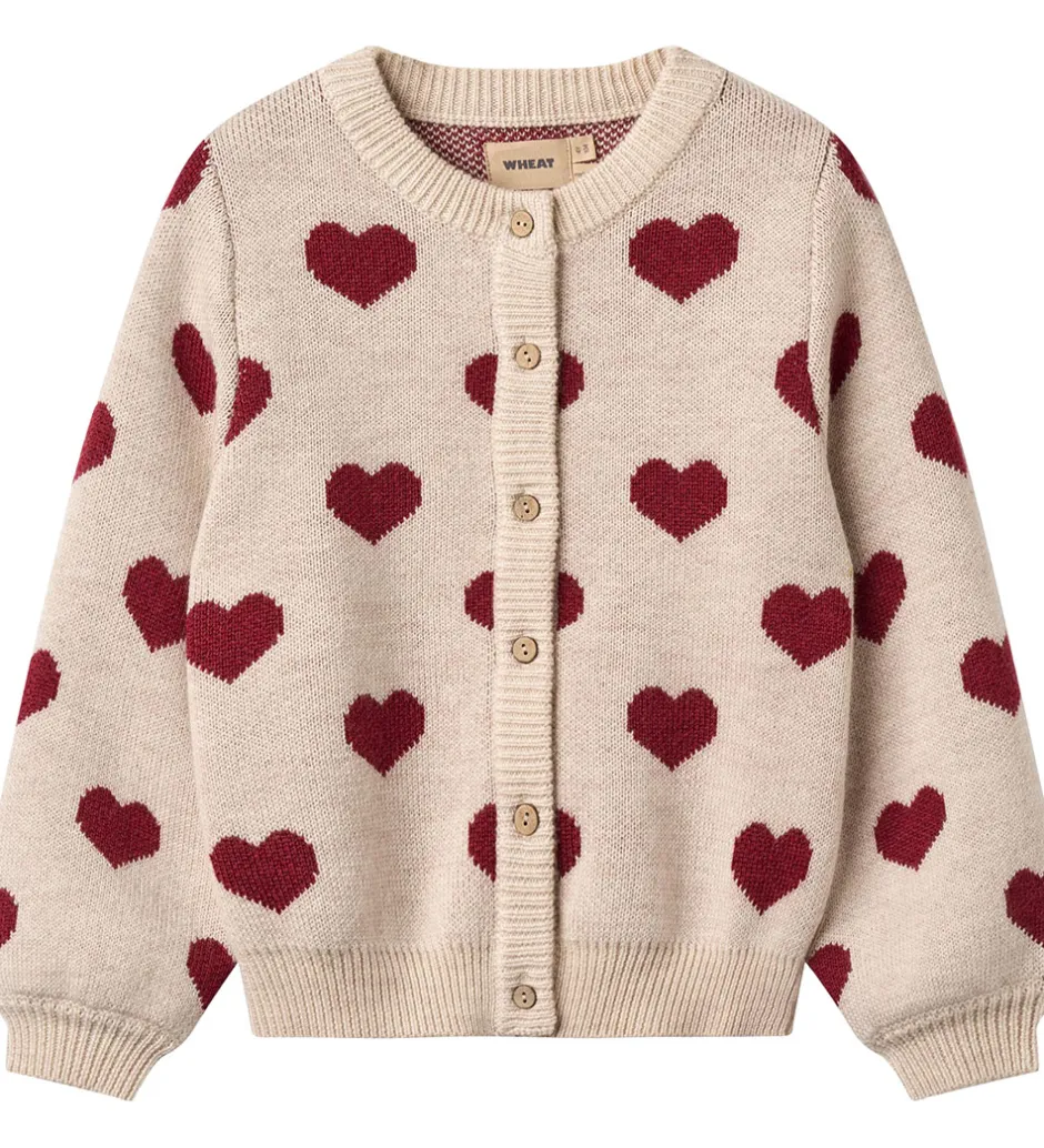 Børn Wheat Cardigan - Merinould - Offwhite Melange m. Hjerter
